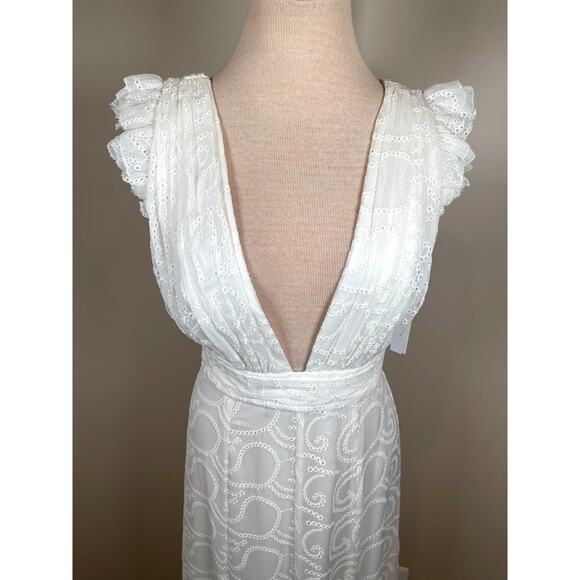 Alice + Olivia Vanna Ruffle Flutter Sleeve Eyelet Embroidered Maxi Dress Size 6 - Picture 6 of 12
